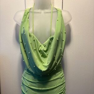 Lime Green, Pearl Accented Dress